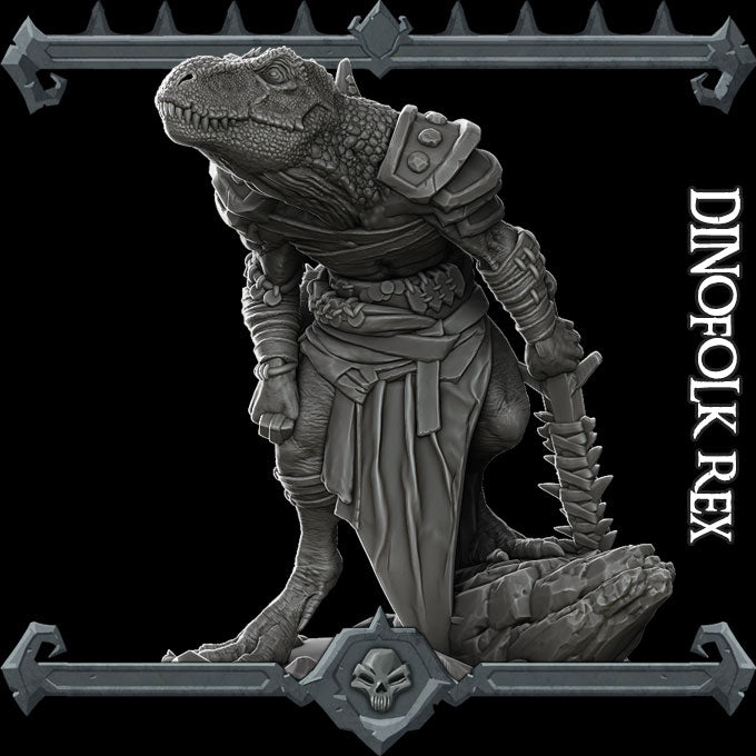 Rexar the Earthshaker | Dinofolk Rex | Trex Barbarian | Fighter miniature for Tabletop games like D&D