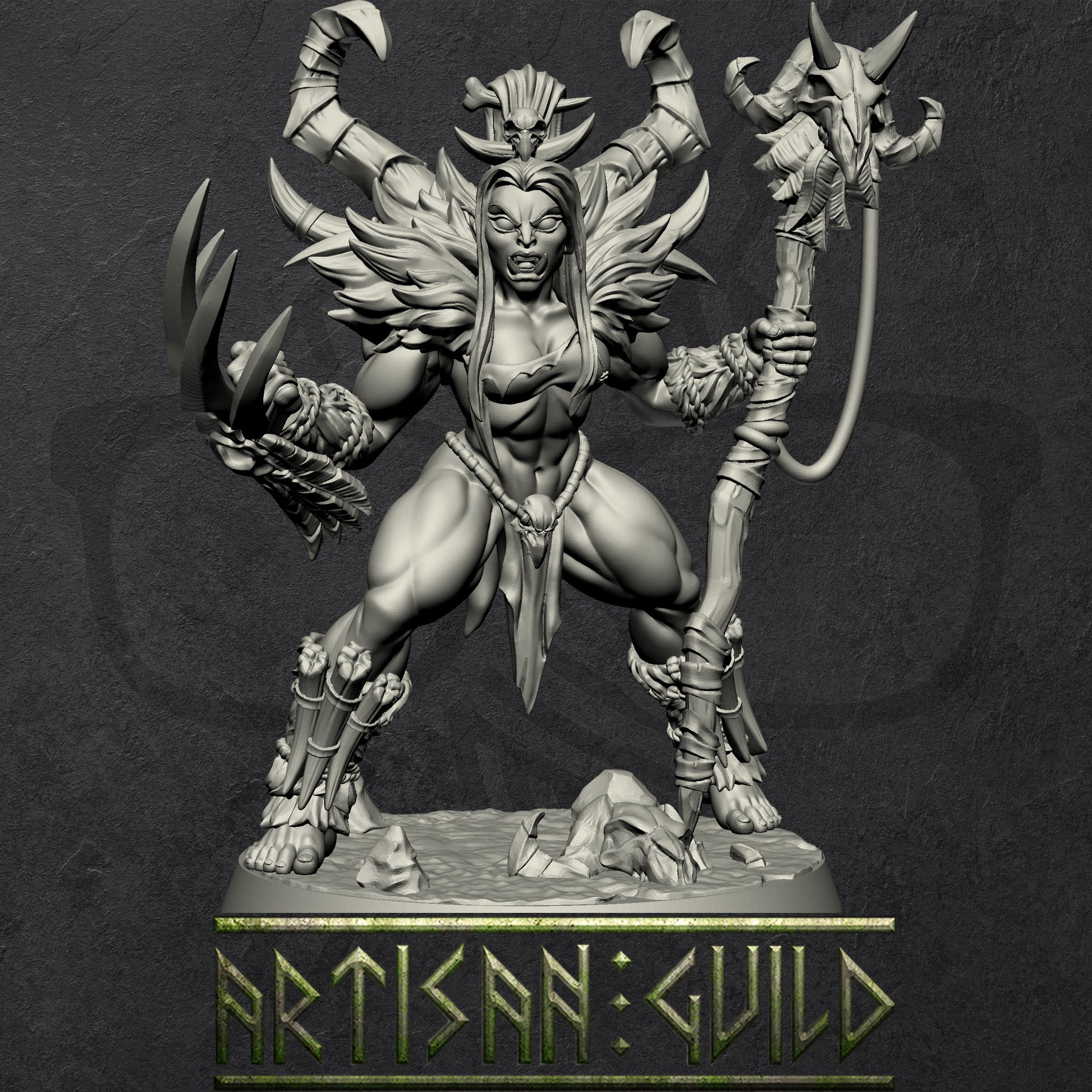 Vesdra the Orc Shaman |  Orc Barbarian Spellcaster miniature for Tabletop games like D&D and War Gaming