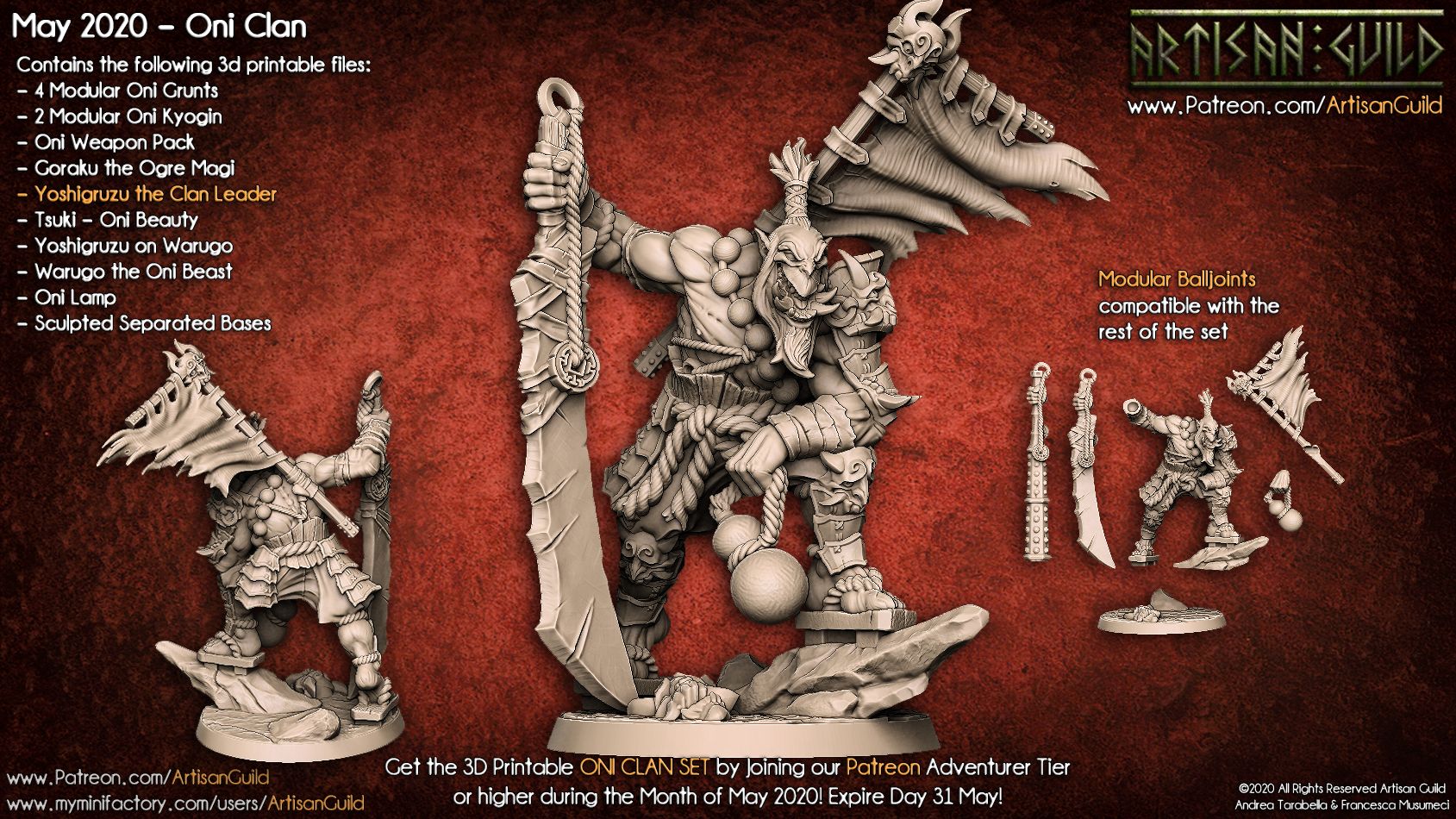 Yoshigruzu | Oni Clan Leader | Modular miniature miniature for Tabletop games like D&D and War Gaming