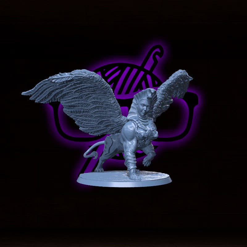 Gryphara, the Winged Wisdom | Odiphia | Sphinx miniature for Tabletop games like D&D and War Gaming| Dungeons and Dragons Mini | RN estudio