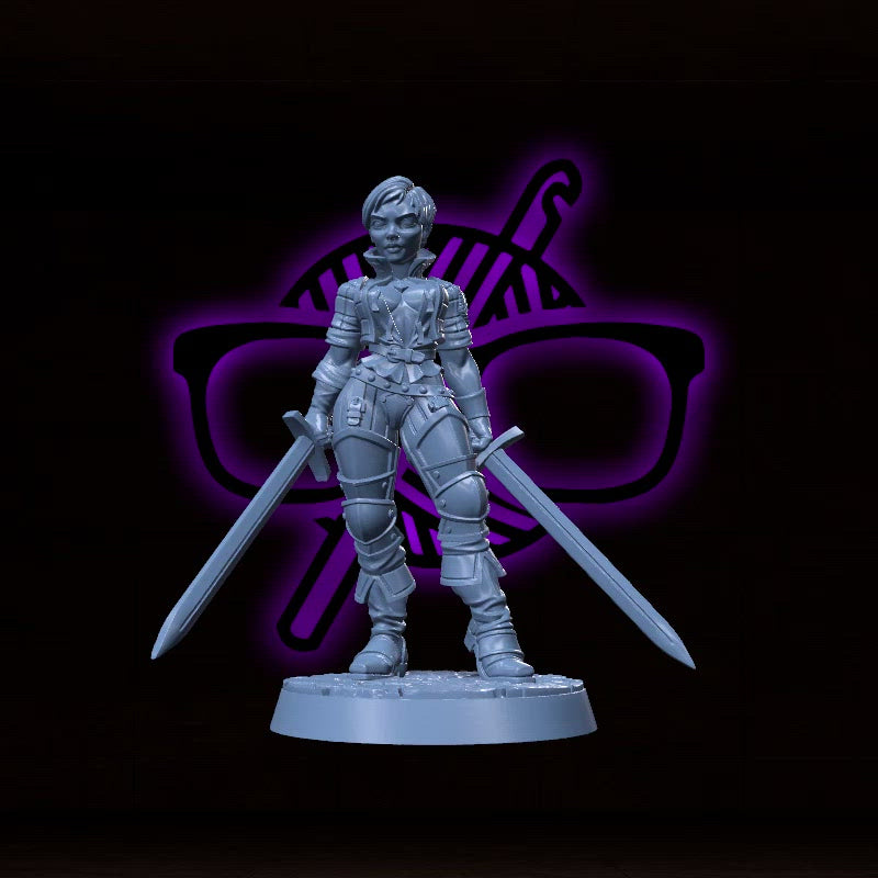 Kaela Twinblade | Daena | Human Fighter or Barbarian miniature for Tabletop games like D&D and War Gaming| Dungeons and Dragons Mini | RN estudio