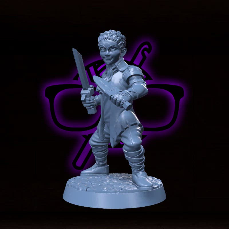 Droso Silvershanks | Rogue | Fighter | Bladedancer miniature for Tabletop games like D&D and War Gaming| Dungeons and Dragons Mini | RN estudio