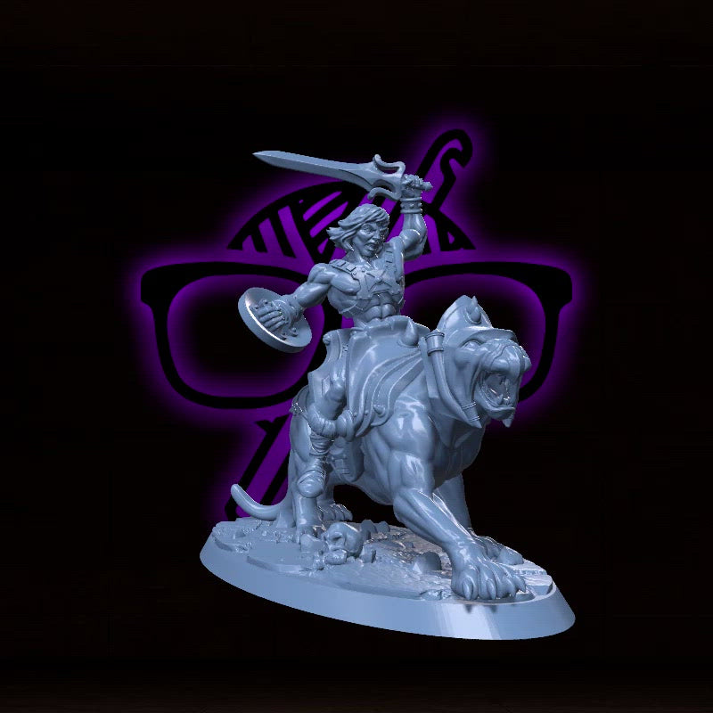 Torin Briarheart, the Untamed | He-Darr on War Tiger | Barbarian Warrior on War Mount miniature for Tabletop games like D&D and War Gaming| Dungeons and Dragons Mini