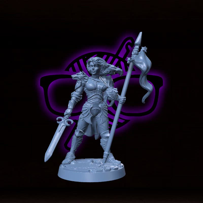 Freya Wolfsbane | Brunhilda | Female Knight or Paladin miniature for Tabletop games like D&D and War Gaming| Dungeons and Dragons Pinup Mini