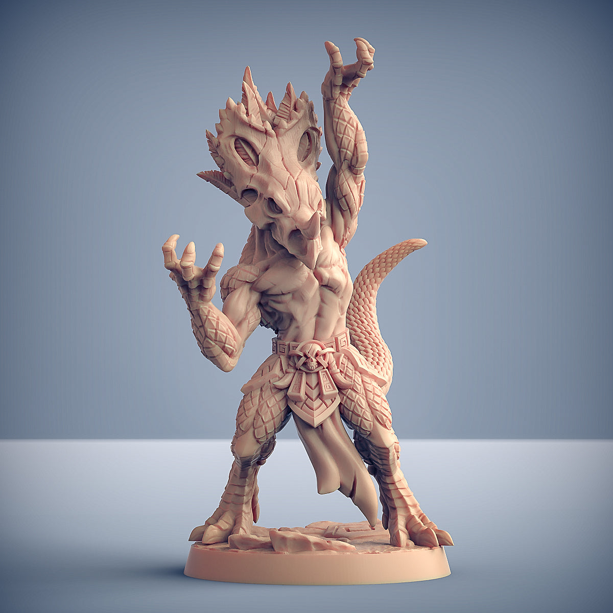 Kaztot Stormcaller | Goldmaw Lizard | Dragonborn sorcerer miniature for Tabletop games like D&D and War Gaming