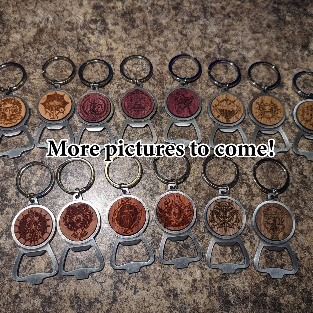 D&D Class Metal and Hardwood Keychain Bottle Opener | 6 Finish Choices | Dungeons and Dragon Gift for Players or your DM