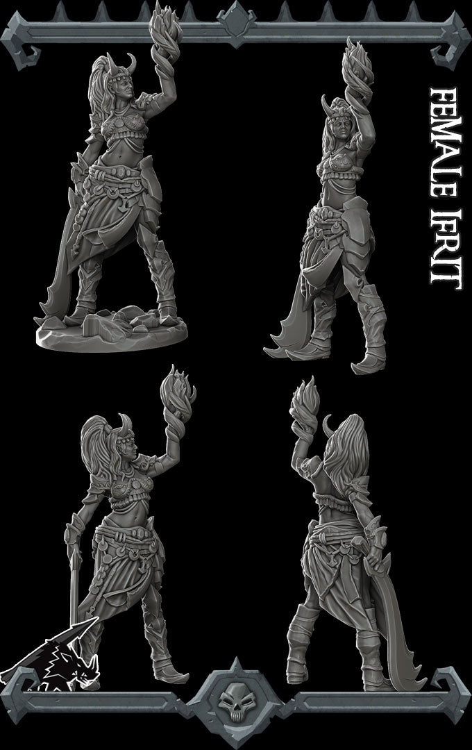 Pyra the Blazing Siren | Female Ifrit | Elemental | Miniature for Tabletop games like D&D and War Gaming