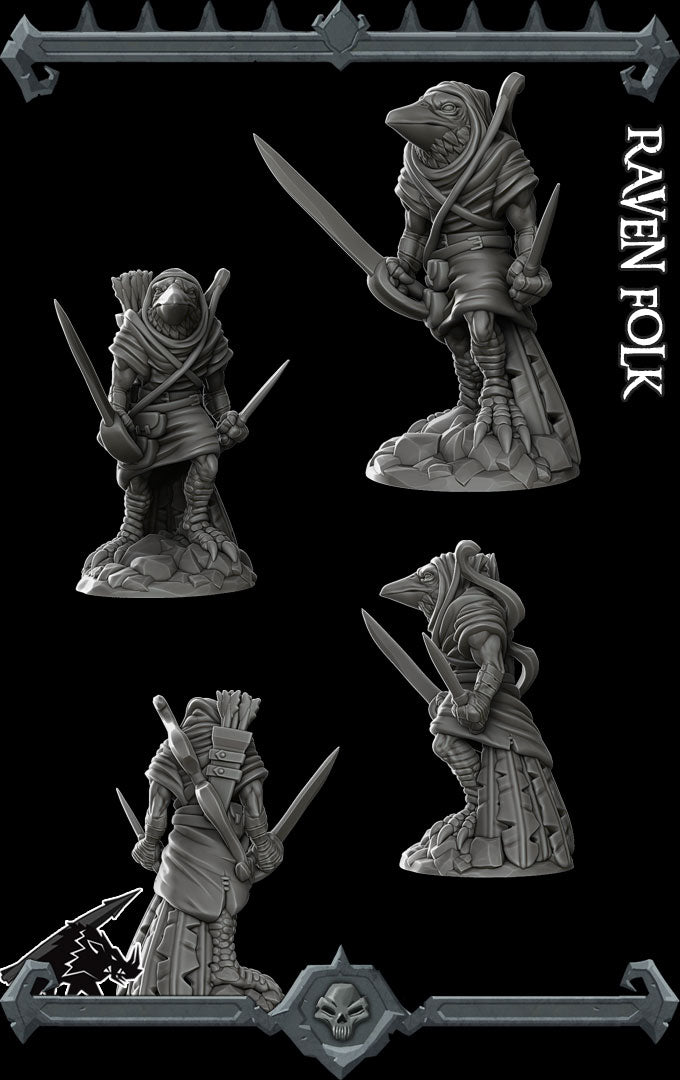 Corvus Duskfeather | Wereraven | Kenku | Raven Folk | Miniature for Tabletop games like D&D and War Gaming
