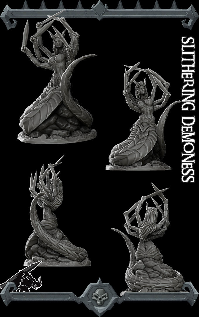Slithersteel, the Six-Armed Serpent | Marilith | Slithering Demoness Miniature for Tabletop games like D&D and War Gaming