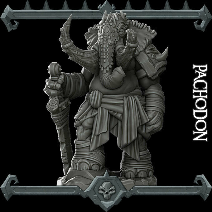 Stomptusk, the Elephantine Warrior | Loxodon | Pachodon Miniature for Tabletop games like D&D and War Gaming
