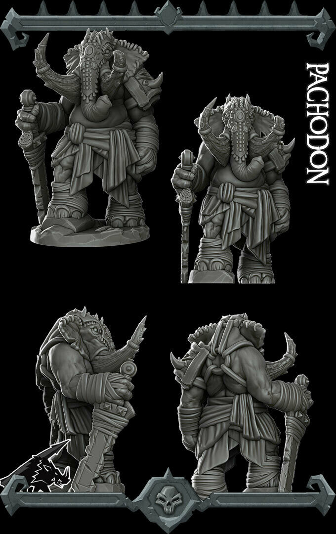 Stomptusk, the Elephantine Warrior | Loxodon | Pachodon Miniature for Tabletop games like D&D and War Gaming
