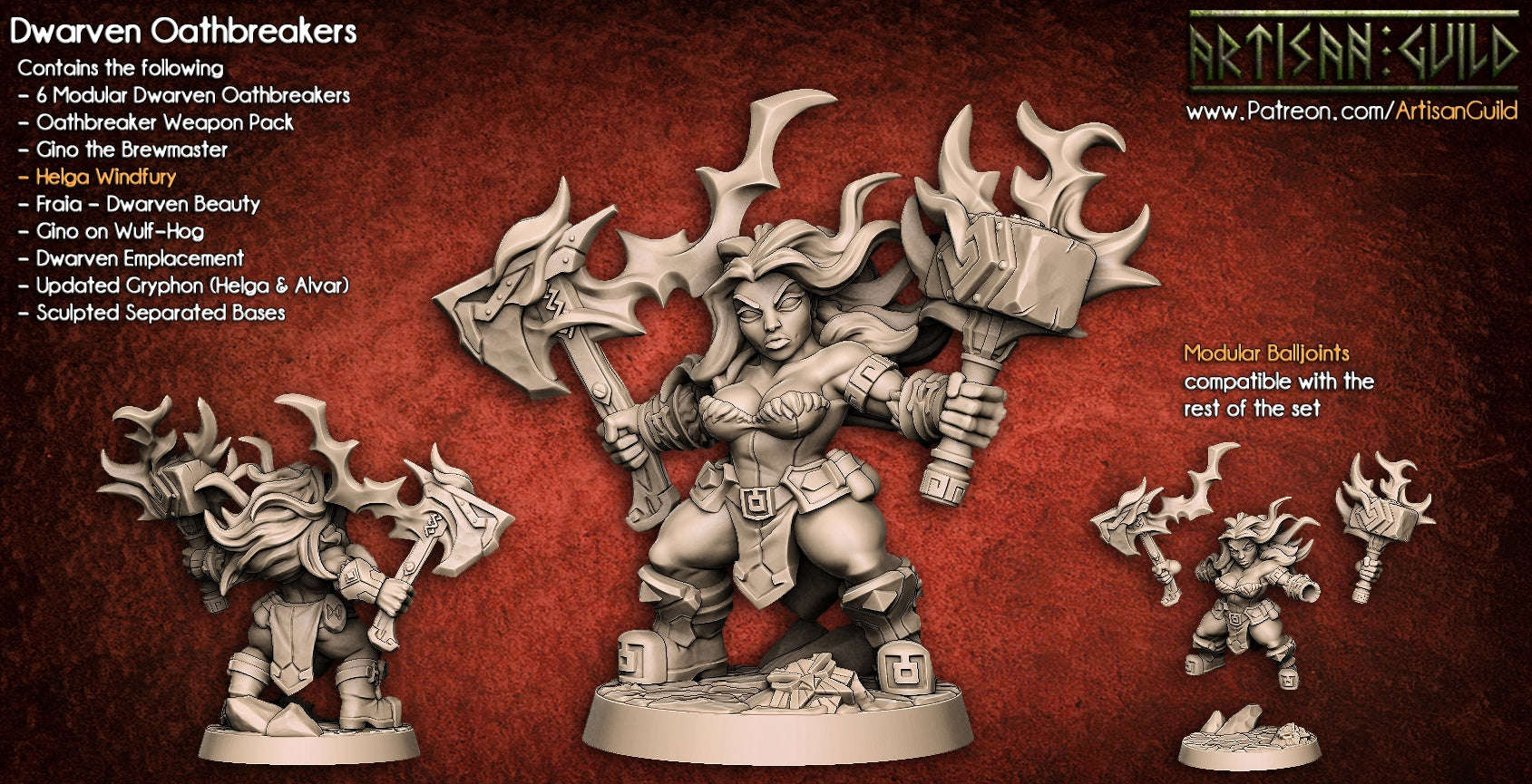 Helga Windfury | Dwarven Oathbreaker miniature for Tabletop games like D&D and War Gaming