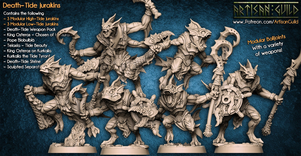 DeathTide Jurakin | Modular Sahuagin miniatures miniature for Tabletop games like D&D and War Gaming