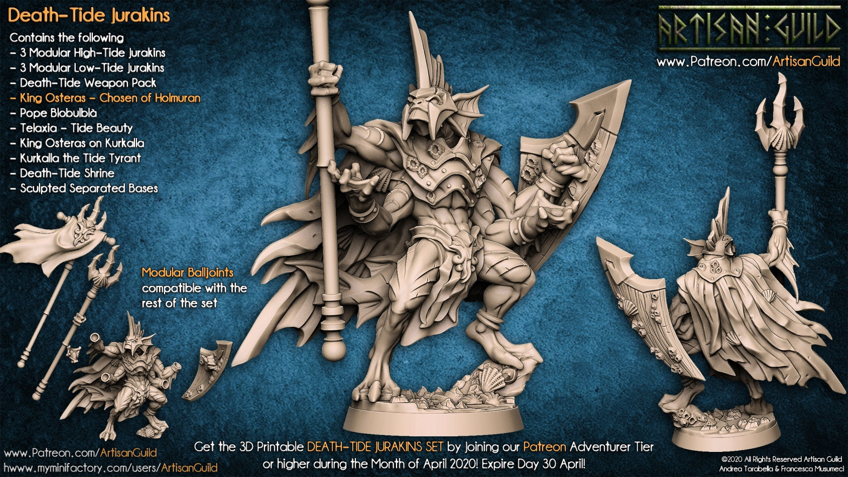 King Osteras | Modular Sahuagin | Merrow | Deathtide Jurakin miniature for Tabletop games like D&D and War Gaming