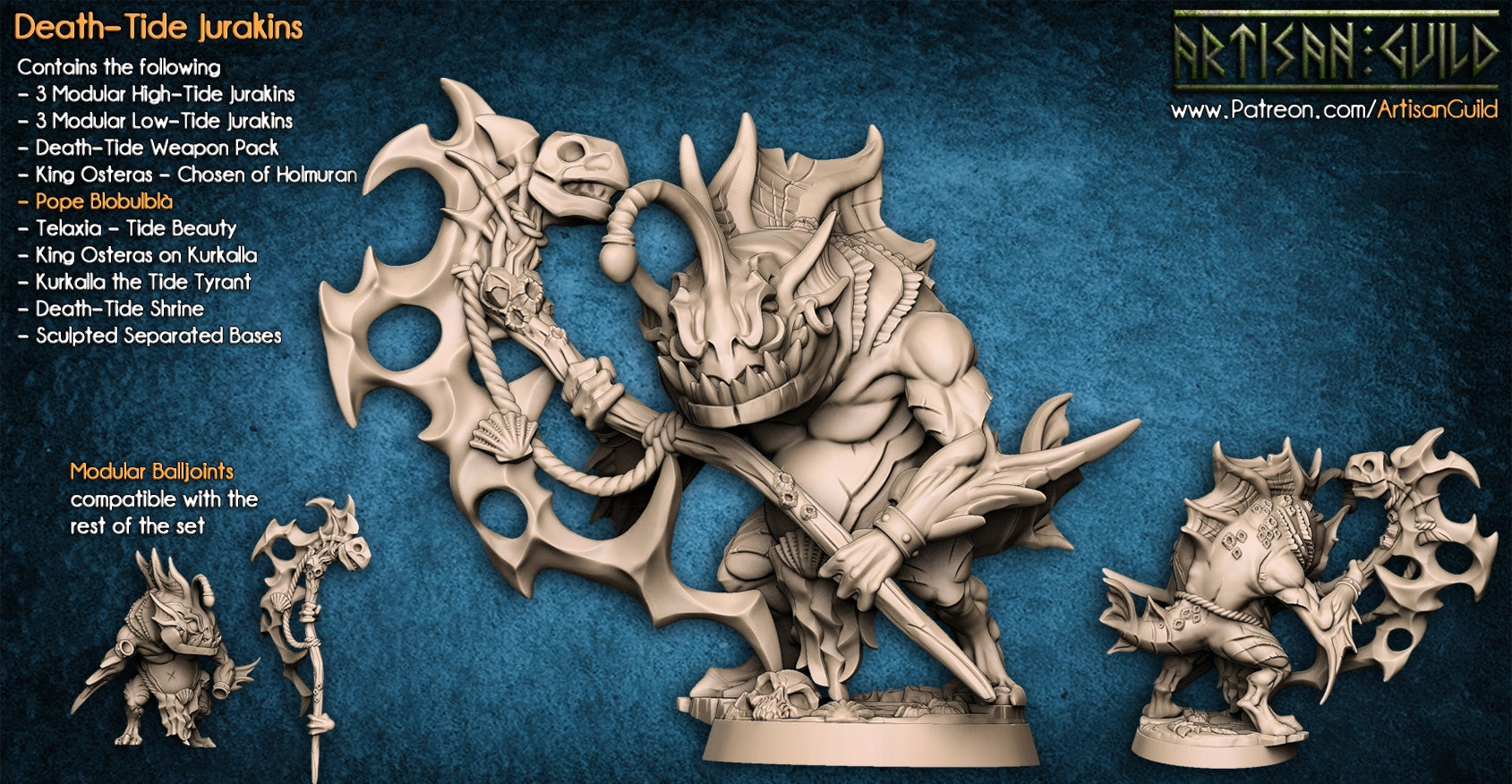 Pope Blobulblà | Modular Sahuagin | Merrow Deathtide Jurakin miniature for Tabletop games like D&D and War Gaming