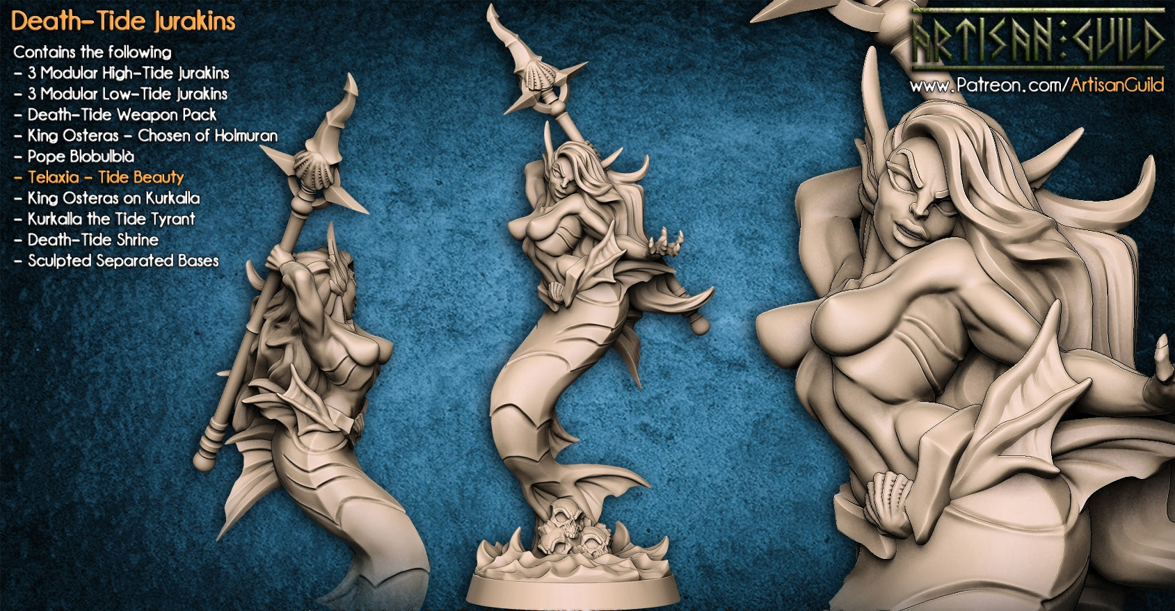 Telaxia | Deathtide Jurakin beauty | Merrow miniature for Tabletop games like D&D and War Gaming